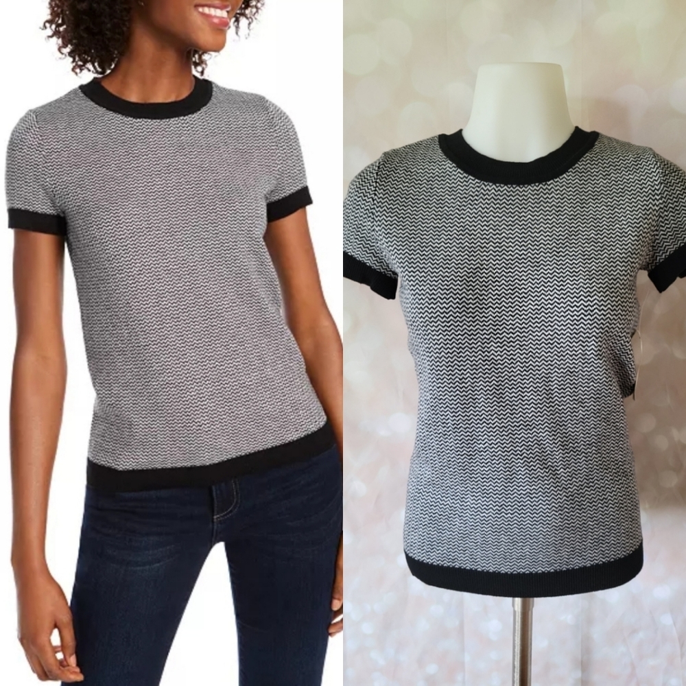 Maison Jules Ribbed Ringer Short Sleeve Sweater